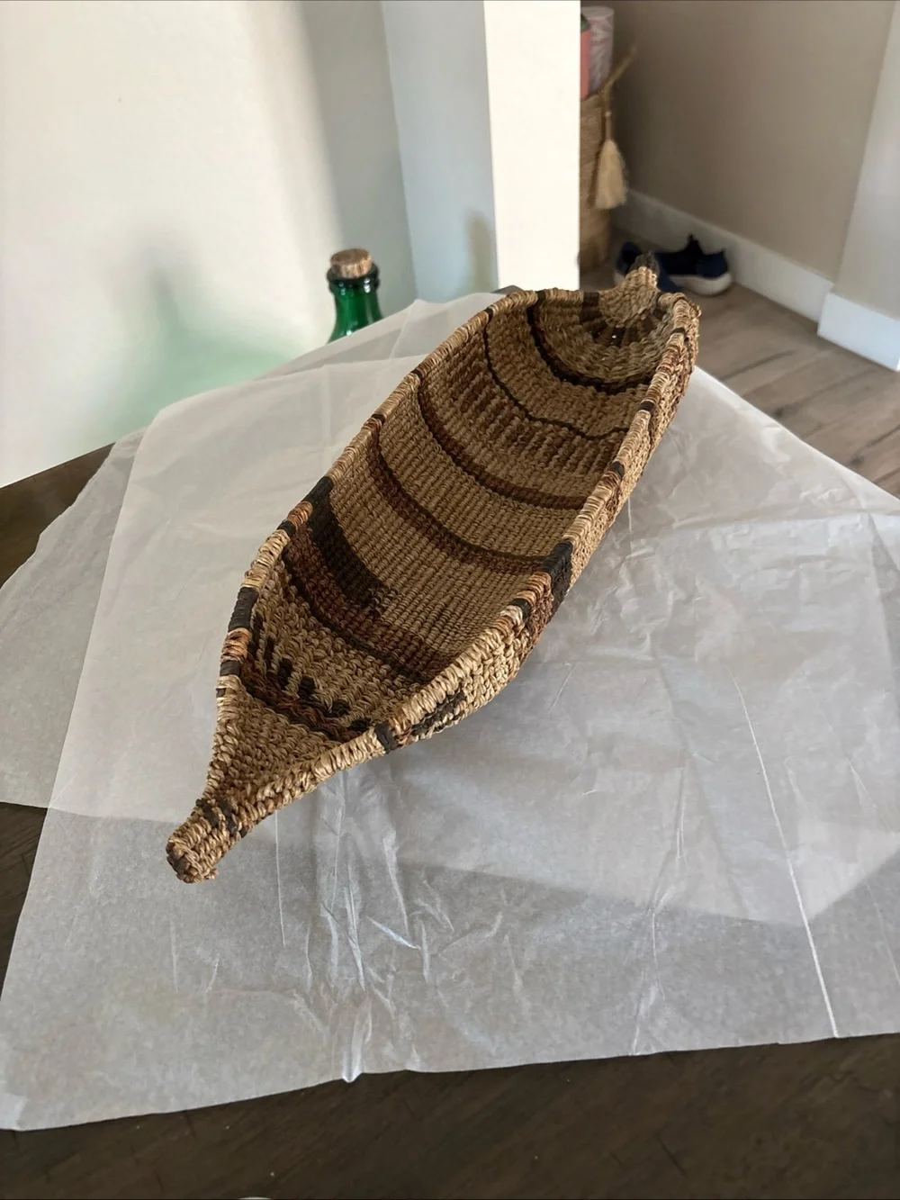 Native African Ethiopian Tribal Bread Basket Brown Natural 21”Hand Woven
